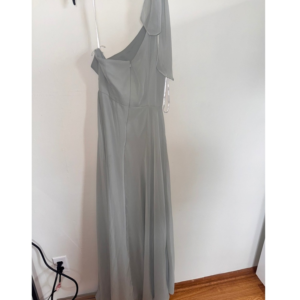 After Six One Shoulder Maxi Dress Willow Green Chiffon Bridesmaid 1561 Sz 0R - Picture 4 of 8